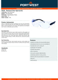 2x Portwest PS30 Over-Spectacles Work Safety Goggles Glasses Eye Protection Clear Side Shield Bulk Lightweight Adjustable Transparent Protective Eyewear