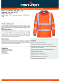 6pcs Portwest EC11 Eco Hi Vis Polo Long Sleeve Shirt Orange Bulk Work Safety Workwear Reflective Tape High Visibility Class DNC Day & Night