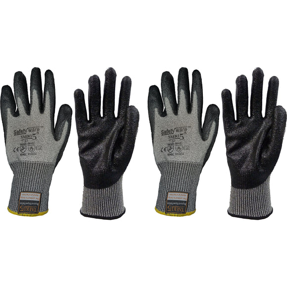 2 Pair Safetyware Anti Cut Oil Resistant Proof Nitrile Safety Work Gloves Coated Level 5 for Kitchen Gardening Mechanic Construction General Purpose