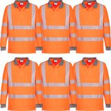 6pcs Portwest EC11 Eco Hi Vis Polo Long Sleeve Shirt Orange Bulk Work Safety Workwear Reflective Tape High Visibility Class DNC Day & Night