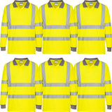 6pcs Portwest EC11 Eco Hi Vis Polo Long Sleeve Shirt Yellow Bulk Work Safety Workwear Reflective Tape High Visibility Class DNC Day & Night