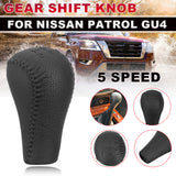 Manual Car Gear Shift Knob 5 Speed PU Leather Black Fit For Nissan Patrol GU4