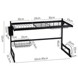 85CM 2 Tier Dish Plate Cutlery Drying Rack Drainer Kitchen Organiser Over Sink