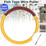 50M 6mm Spiral Wire Cable Push Puller Snake Fish Tape Reel Conduit Rodder Guide