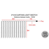3M x 3M 300 LED Festival Christmas Wedding Party Curtain String Fairy Lamp Light