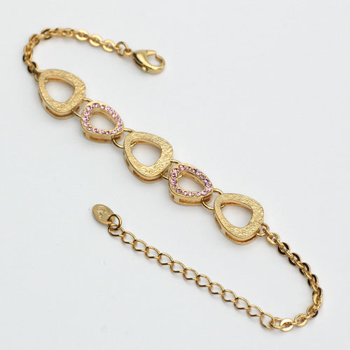 14k Yellow Gold Plated Classy Pink Colourful Crystals Bangle Bracelet