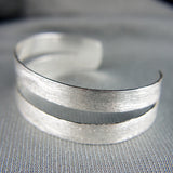 Brushed Silver Large Solid Cuff Round Wide Bangle Bracelet