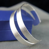 Brushed Silver Large Solid Cuff Round Wide Bangle Bracelet
