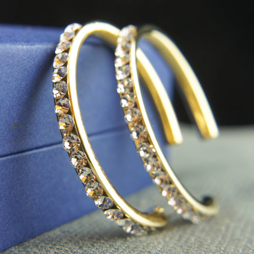 14k Gold plated brilliant crystals dangle hoop earrings