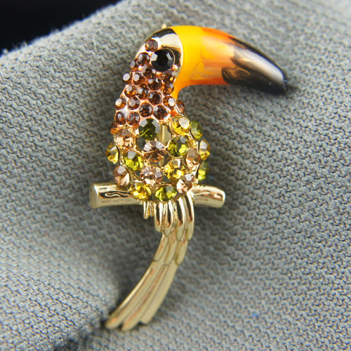 14k Gold plated with crystals toucan bird brilliant brooch pin