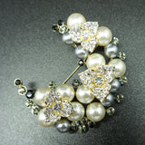 14k Gold plated with crystals pearls vintage brooch pin