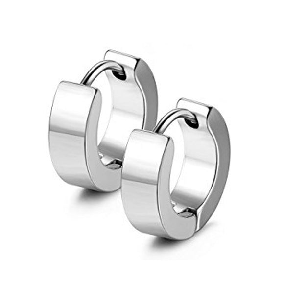 Silver Huggie Hoop 11mm Stainless Steel Square Sleeper Earrings Non-allergenic