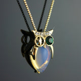 18k Gold plated owl with crystals pendant necklace