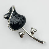 14k Gold plated enamel black rose with crystals brooch pin