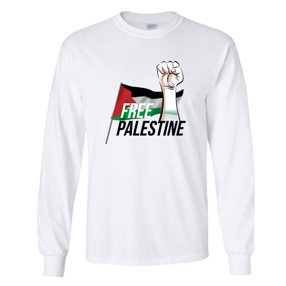 Free Palestine Political Freedom War Flag Long Sleeve Mens T-Shirt White Tee Top