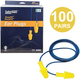 100 Pair Safetyware Reusable Corded Ear Plugs Noise Reduction Cancelling Work Sleeping Bulk HP-201 TPR DuraFit Yellow