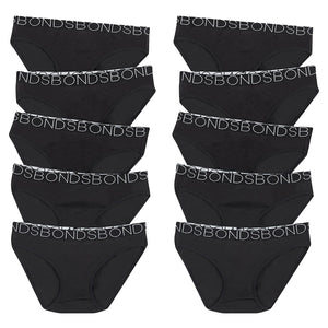 10x Bonds Girls Bikini Kids Black Cotton Briefs Undies Underwear UWCE5A Bulk