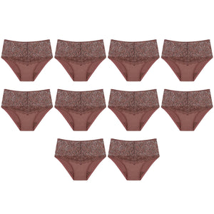 Triumph 10 Pack Essential Lace Maxi Womens Underwear Full Briefs Cacao Brown Bulk Undies