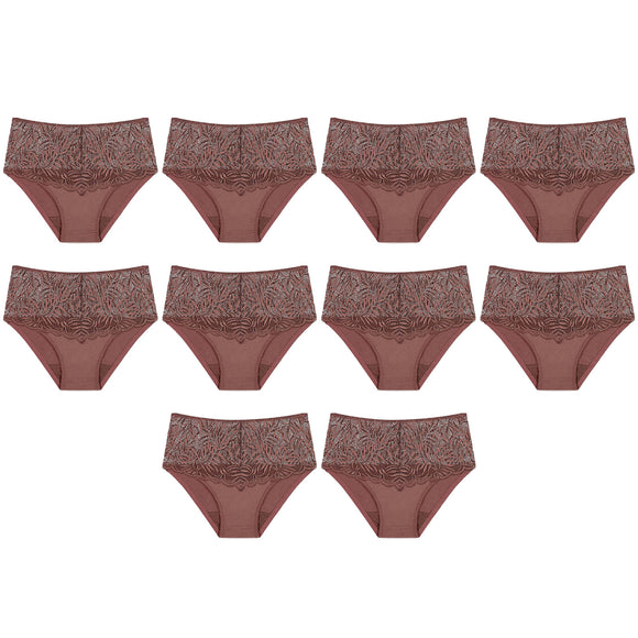 Triumph 10 Pack Essential Lace Maxi Womens Underwear Full Briefs Cacao Brown Bulk Undies