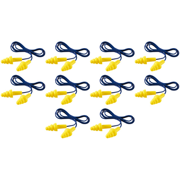 10 Pairs Safetyware Reusable Corded Ear Plugs Noise Reduction Cancelling Work Sleeping Bulk HP-201 TPR DuraFit Yellow