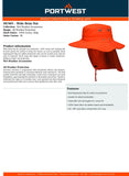 2x Portwest Sun Protection Cotton Adjustable Unisex Wide Brim Hat Neck Flap Bulk Orange