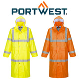 Portwest H445 Hi-Vis Raincoat Long Jacket Waterproof Windproof Reflective Tape