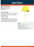 2x Portwest Sun Protection Cotton Adjustable Unisex Wide Brim Hat Neck Flap Bulk Yellow