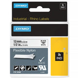 Dymo Industrial Rhino Flexible Nylon Tape Label 12mmx3.5m Black on White 18488