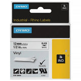 Dymo Industrial Rhino Vinyl Tape Label 12mm x 5.5m Black on White 18444