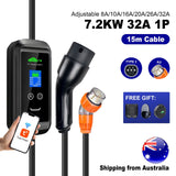 ISIGMA 15m 7.2KW 8-32A Type 2 Electric Car EV Charger Portable APP WIFI Control Charging Cable