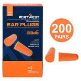 Portwest 200 Pair Disposable PU Soft Foam Ear Plugs Noise Reduction Cancelling Sleep Bulk