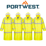 4x Portwest Hi-Vis Raincoat Long Safety Rain Jacket Waterproof Windproof Bulk