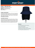 2x Portwest Sun Protection Cotton Adjustable Unisex Wide Brim Hat Neck Flap Bulk Navy Blue