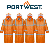 4x Portwest Hi-Vis Raincoat Long Safety Rain Jacket Waterproof Windproof Bulk
