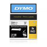 Dymo Industrial Rhino Label Permanent Polyester Tape 19mmx5.5m Black on White 18484