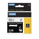 Dymo Industrial Rhino Label Permanent Polyester Tape 12mmx5.5m Black/White 18483