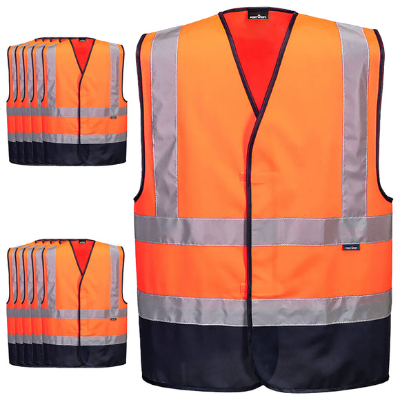 10x Portwest Hi Vis Vest Safety Reflective Tape High Visibility Workwear Bulk Contrast Orange Class D/N Day & Night