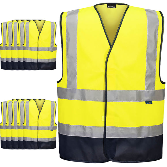 10x Portwest Hi Vis Vest Safety Reflective Tape High Visibility Workwear Bulk Contrast Yellow Class D/N Day & Night