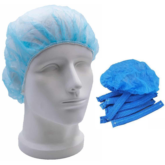 Safetyware 10pcs Non-Woven Disposable Bouffant Mob Cap Hair Net Head Cover Dustproof Elastic for Hospital Food Kitchen Cleaning Laboratory Blue