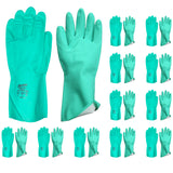 12 Pair Safetyware Chemical Resistant Flocklined Nitrile Safety Work Gloves Bulk 15mil Thick Green for Cleaning Oil Dishwashing Kitchen Mechanic General Purpose