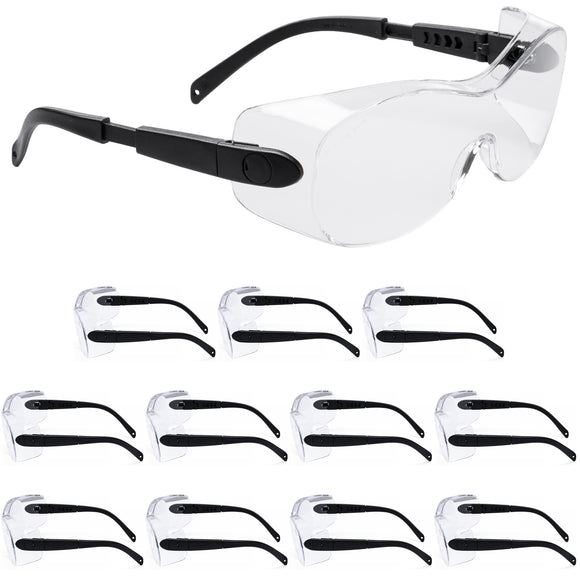 12x Portwest Over-Spectacles Safety Work Goggles Glasses Clear Eye Protection Bulk with Side Shield PS30 Lightweight Adjustable Transparent Protective Eyewear