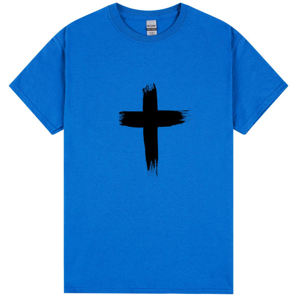 Faith Jesus Cross Christian Religion Mens T-Shirt Tee Tops Royal Blue