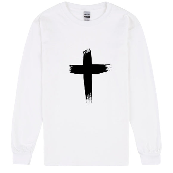 Faith Jesus Cross Christian Religion Long Sleeve Mens T-Shirt Tee Top White