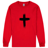 Faith Jesus Cross Christian Religion Mens Long Sleeve T-Shirt Tee Top Red