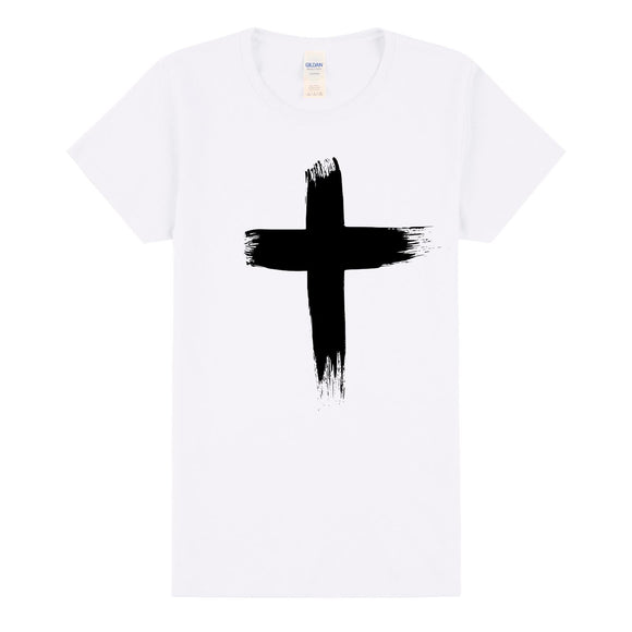 Faith Jesus Cross Christian Religion Ladies Womens White T-Shirt Tee Tops