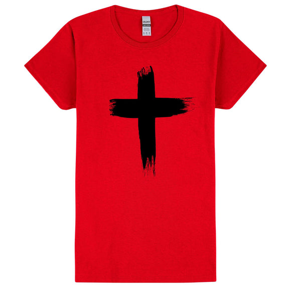 Faith Jesus Cross Christian Religion Female Ladies Womens Red T-Shirt Tee Top