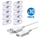 10 Pack 1m Data Transfer Charger Charging Micro USB Cable Cord for Android Phone Device Tablet Bulk White TPE Plastic