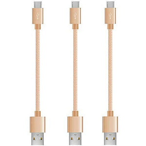 3 Pack 20cm Short Data Transfer Charger Charging Micro USB Cable Cord for Android Phone Device Tablet Bulk Braided Gold Nylon