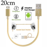 3 Pack 20cm Short Data Transfer Charger Charging Micro USB Cable Cord for Android Phone Device Tablet Bulk Braided Gold Nylon