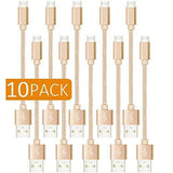 10 Pack 20cm Short Data Transfer Charger Charging Micro USB Cable Cord for Android Phone Device Tablet Bulk Braided Gold Nylon